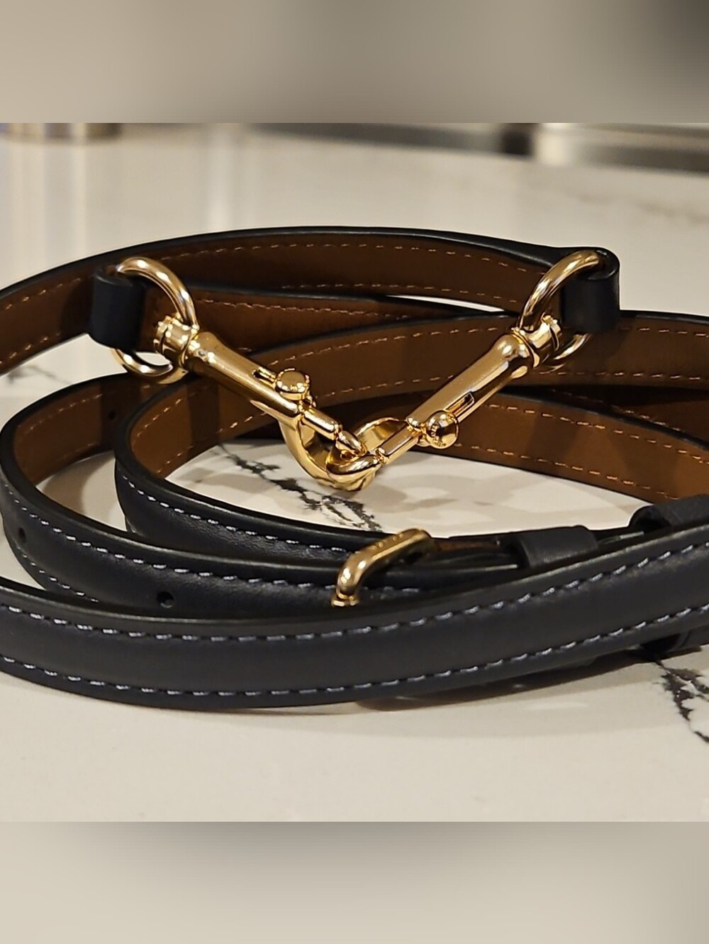 Coach Handbag Replacement Strap Blue Gray /Brown Leather Gold Hardware 41-48"
